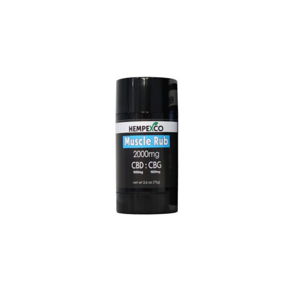 Hempexco CBD Balm shown in black roll up container with black label