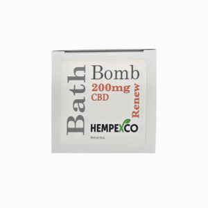 CBD Bath Bomb 200mg Renew shown in a box with an orange and white label