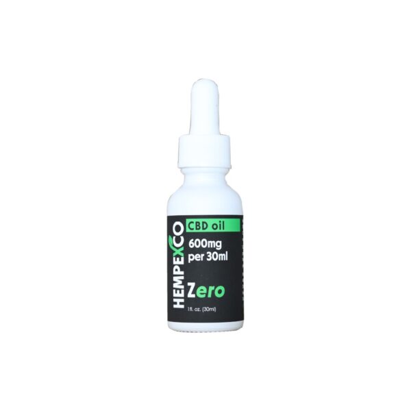 THC free CBD oil in a white bottle with a black label