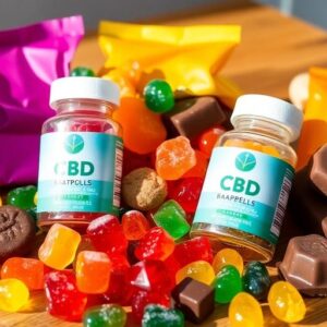 CBD Edibles with 2 bottles of gummies. Delta-9 THC Gummies are also shown
