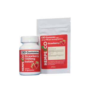 CBD Isoalte Gummies shown in white packaging with a strawberry - red label