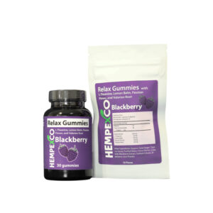 Relax Mushroom Gummies shown in a 30 count bottle and a 10 count zip pouch with orange labels